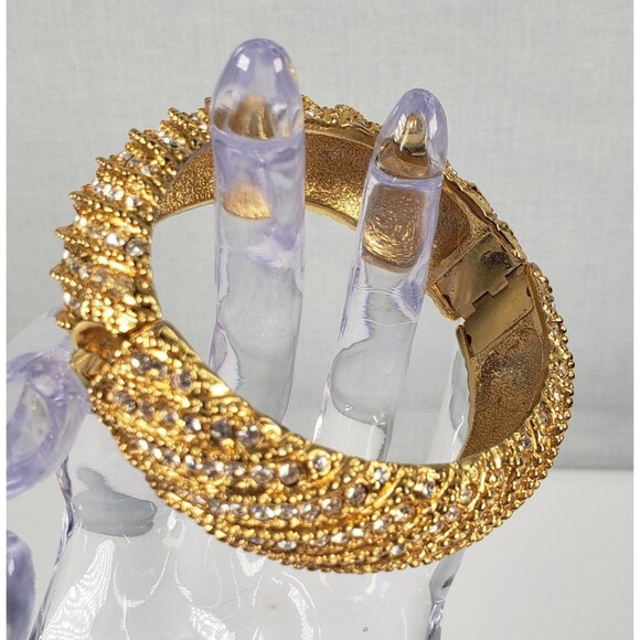Vintage 80 Signed Joan Rivers Rhinestone Hinged Clamper Wide Bangle Bracelet 6.5 - Picture 10 of 16